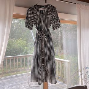 Tommy Hilfiger, Black and White Plaid Dress, Puff Sleeves